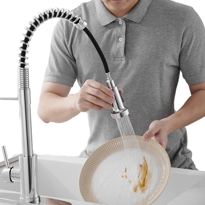 Keukenkraan met een enkel handvat op het dek, met een afdekkingsdoek, van geborsteld nikkel