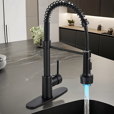 Klassieke enkele handvat roestvrijstalen keukenkraan met keramische klepkern en LED-licht